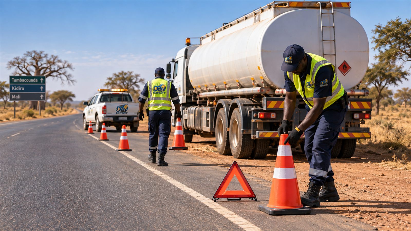 Balisage routier d'un camion en panne