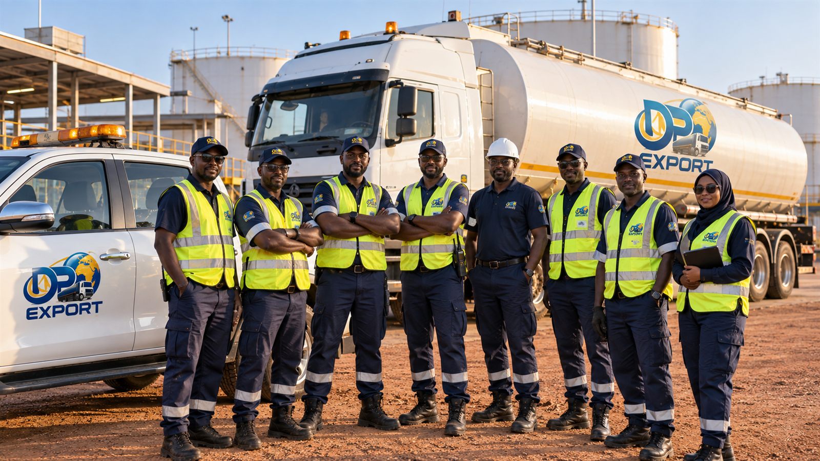 Équipe DP EXPORT devant un camion-citerne